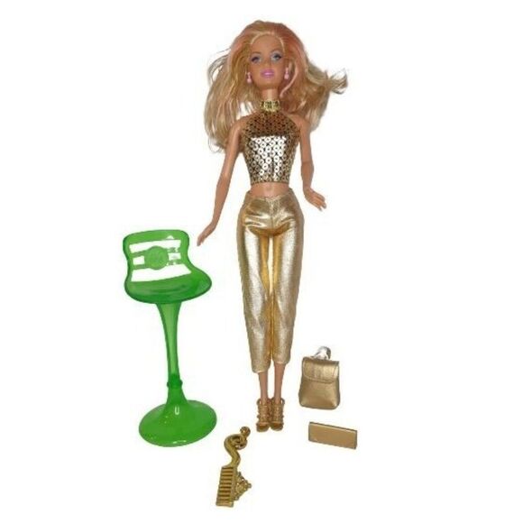 Barbie Doll Dress in Gold with Barbie Accessories and Chair Bundle - Picture 7 of 7